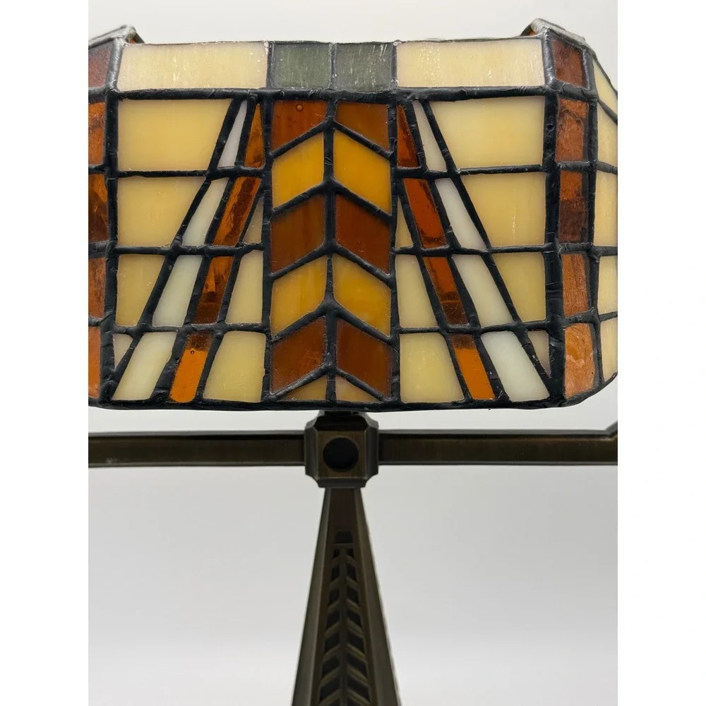 PartyLite Candles Artisian Mission Style Stained Glass Bankers Lamp P7782 - Picture 3 of 16
